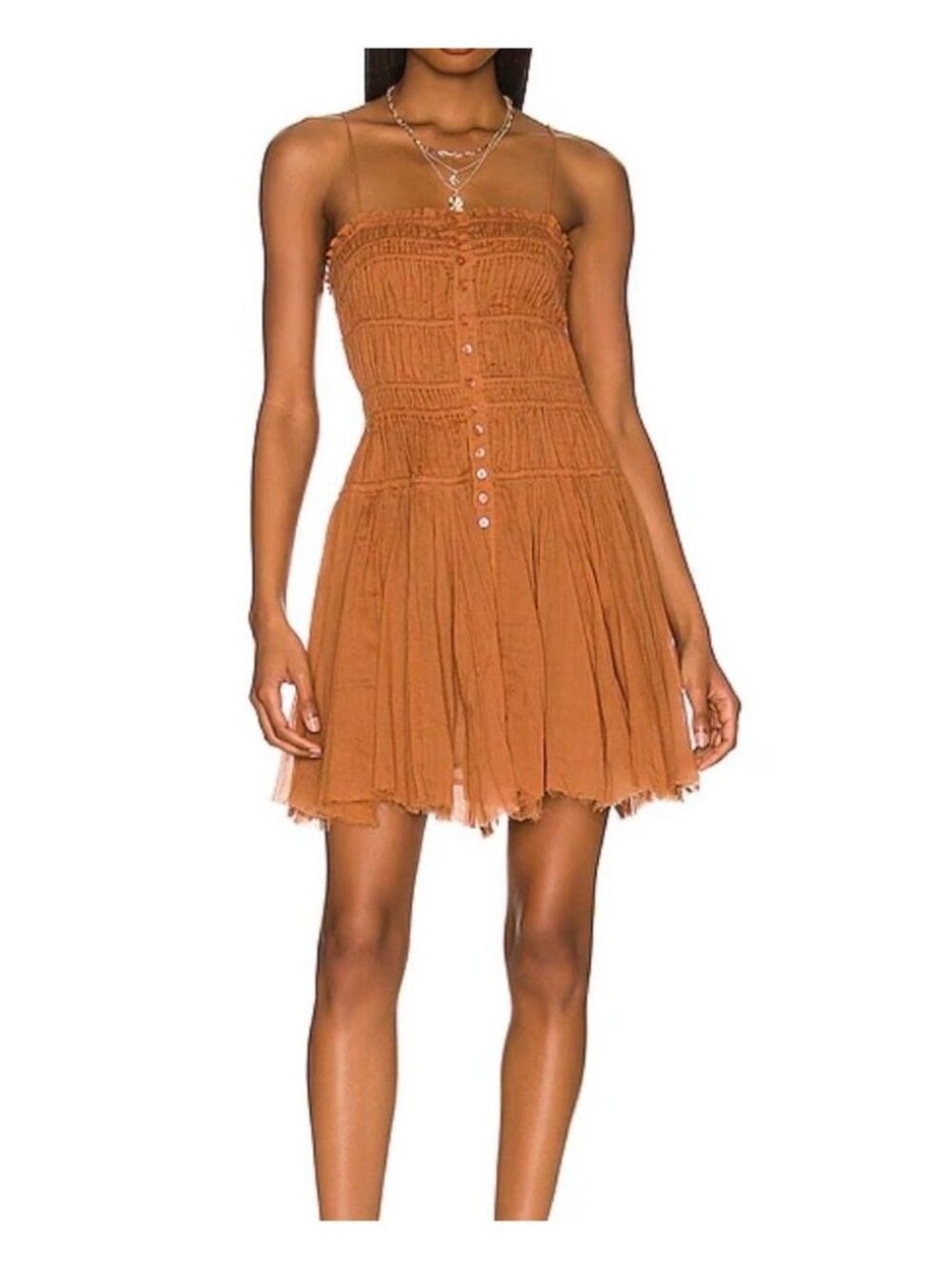 Free People FP One Smocked Mini Dress Rust Brown size‎ Small Fairy Ethereal Boho